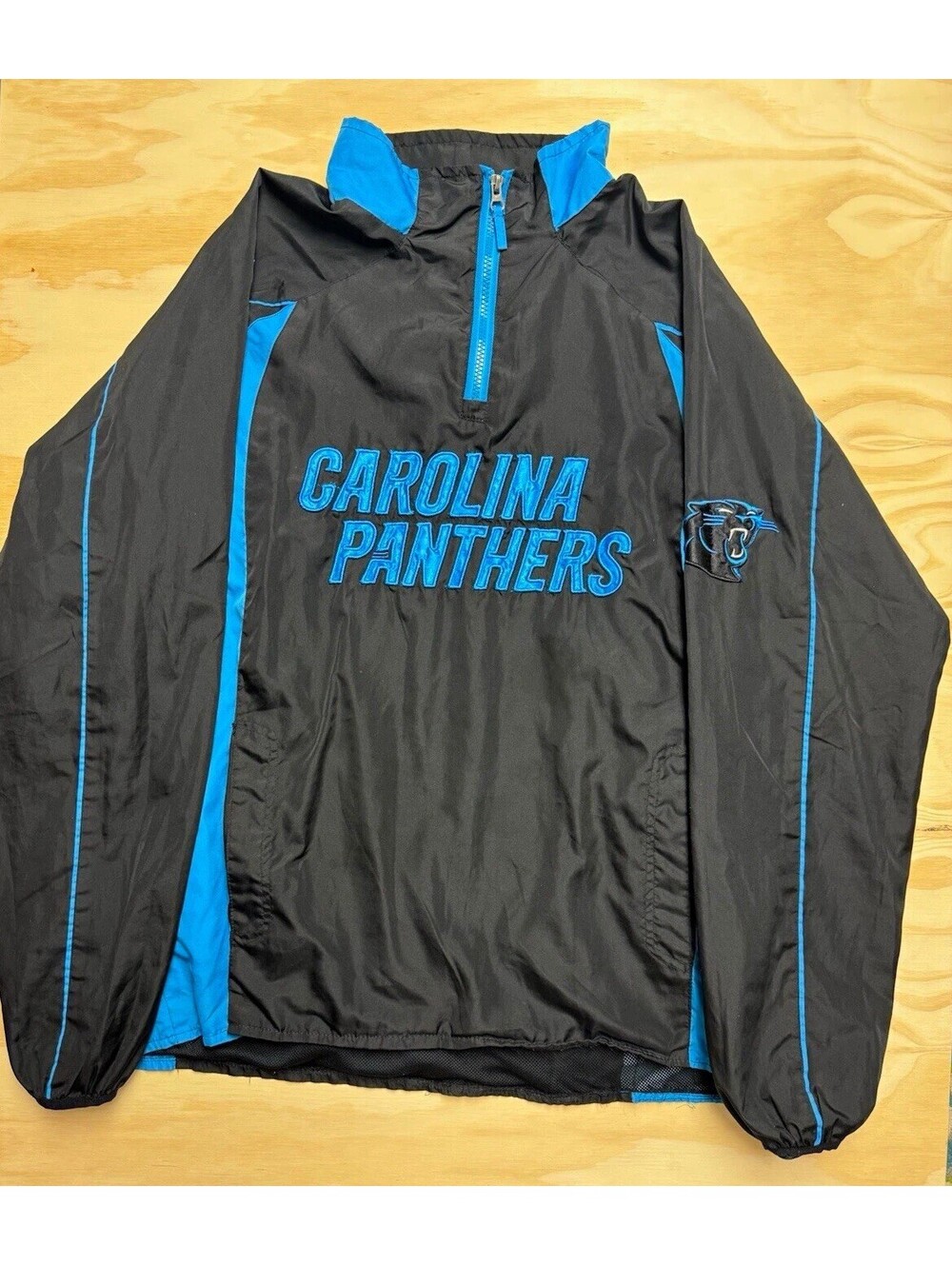 NFL Carolina Panthers Men’s L/G Black Blue 1/4 Zip Pullover Jacket NFL